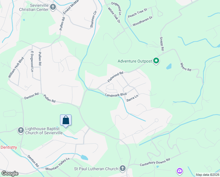 map of restaurants, bars, coffee shops, grocery stores, and more near 2120 Zion Drive in Sevierville