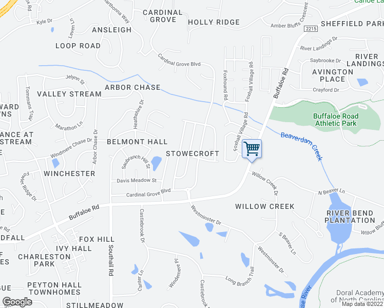 map of restaurants, bars, coffee shops, grocery stores, and more near 4419 Snowcrest Lane in Raleigh