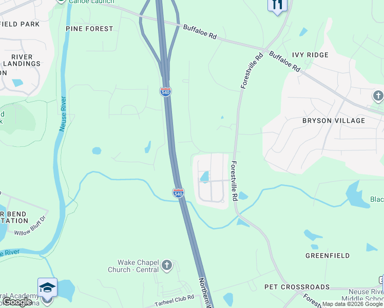 map of restaurants, bars, coffee shops, grocery stores, and more near 5320 Needham Road in Raleigh