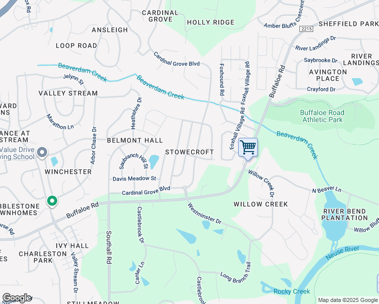 map of restaurants, bars, coffee shops, grocery stores, and more near 4419 Snowcrest Lane in Raleigh