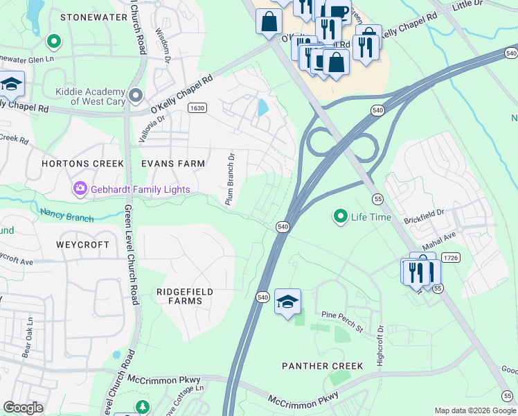 map of restaurants, bars, coffee shops, grocery stores, and more near 2017 Alston Avenue in Cary