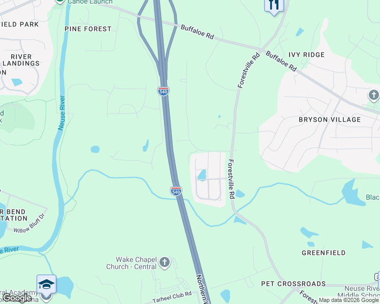 map of restaurants, bars, coffee shops, grocery stores, and more near 5320 Needham Road in Raleigh