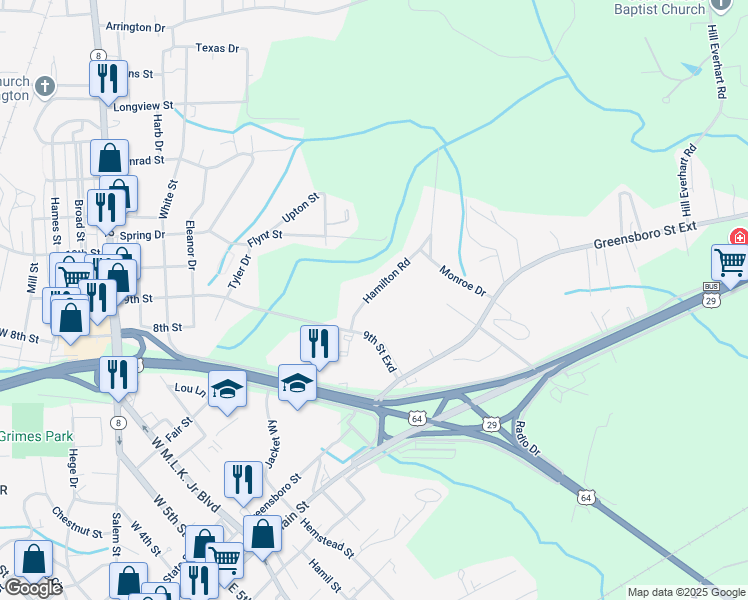 map of restaurants, bars, coffee shops, grocery stores, and more near 110 Hamilton Road in Lexington