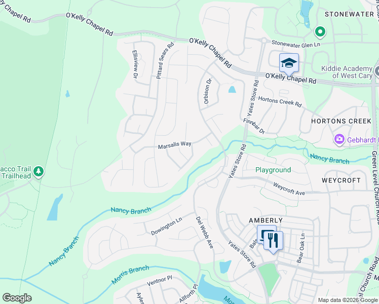 map of restaurants, bars, coffee shops, grocery stores, and more near 812 Gillinder Place in Cary