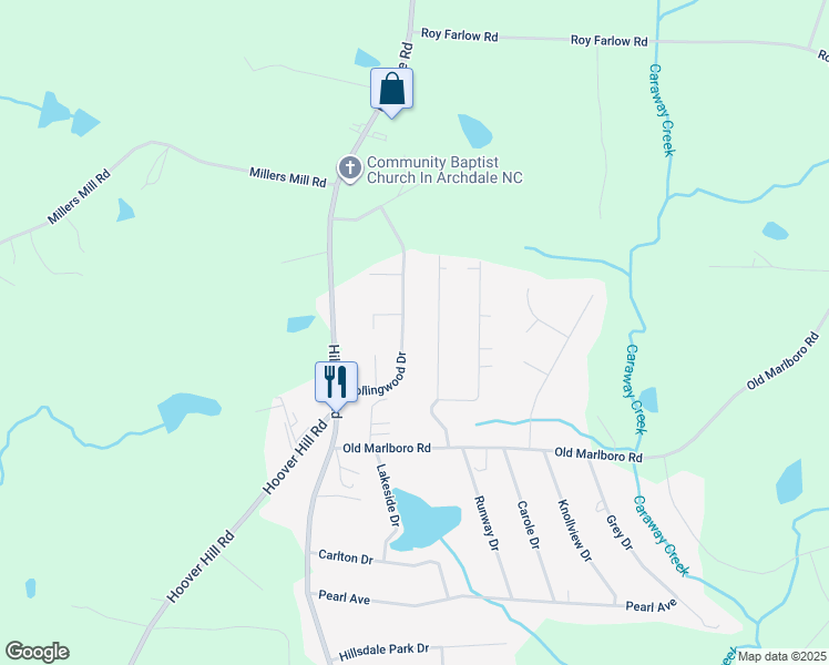 map of restaurants, bars, coffee shops, grocery stores, and more near 4078 Rollingwood Drive in Trinity