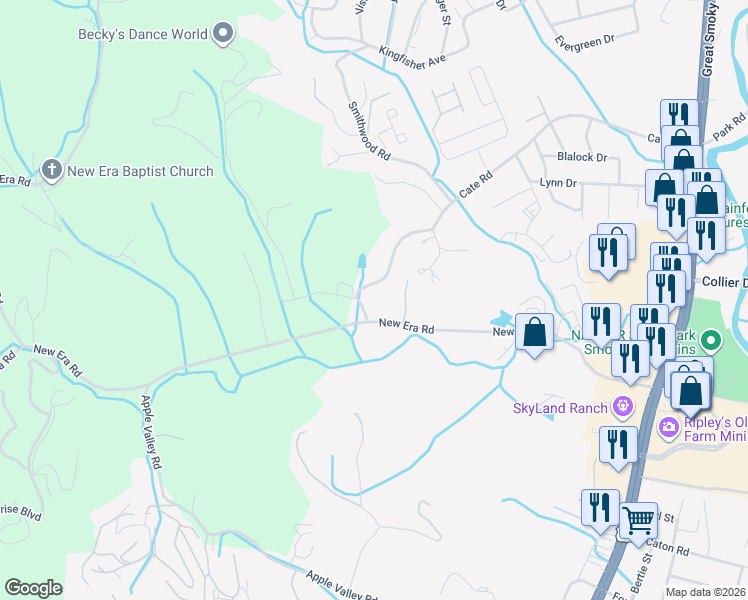 map of restaurants, bars, coffee shops, grocery stores, and more near 570 Cate Road in Sevierville