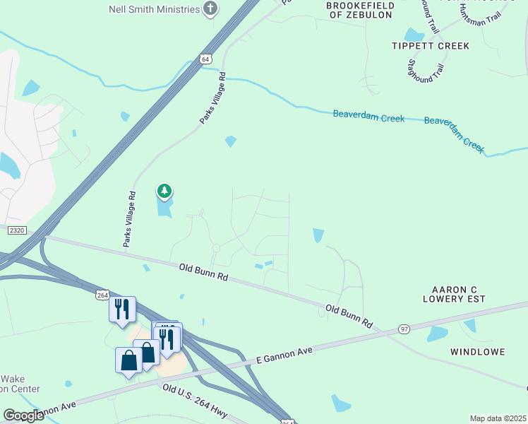 map of restaurants, bars, coffee shops, grocery stores, and more near 705 Bracklyn Avenue in Zebulon