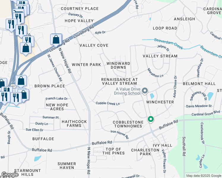 map of restaurants, bars, coffee shops, grocery stores, and more near 4233 Ivy Hill Road in Raleigh
