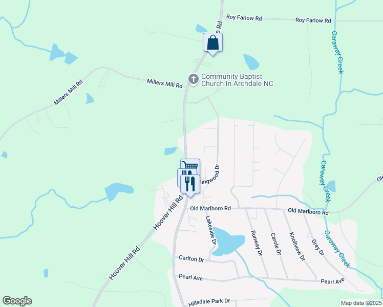 map of restaurants, bars, coffee shops, grocery stores, and more near 8764 Hillsville Road in Trinity
