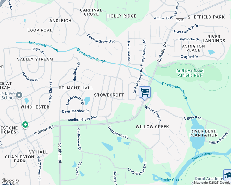 map of restaurants, bars, coffee shops, grocery stores, and more near 4418 Cardinal Grove Boulevard in Raleigh
