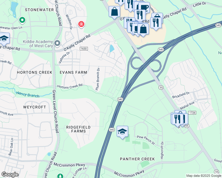 map of restaurants, bars, coffee shops, grocery stores, and more near 2017 Alston Avenue in Cary