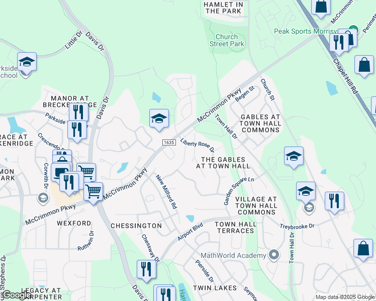 map of restaurants, bars, coffee shops, grocery stores, and more near 792 Newstead Way in Morrisville