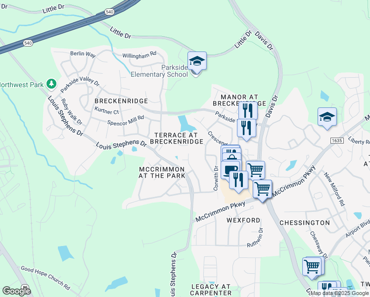 map of restaurants, bars, coffee shops, grocery stores, and more near 306 Canyon Lake Circle in Morrisville