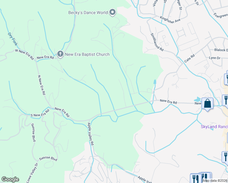 map of restaurants, bars, coffee shops, grocery stores, and more near 1749 New Era Road in Sevierville
