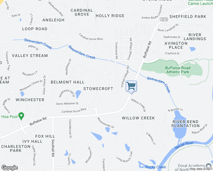 map of restaurants, bars, coffee shops, grocery stores, and more near 5305 Glen River Court in Raleigh