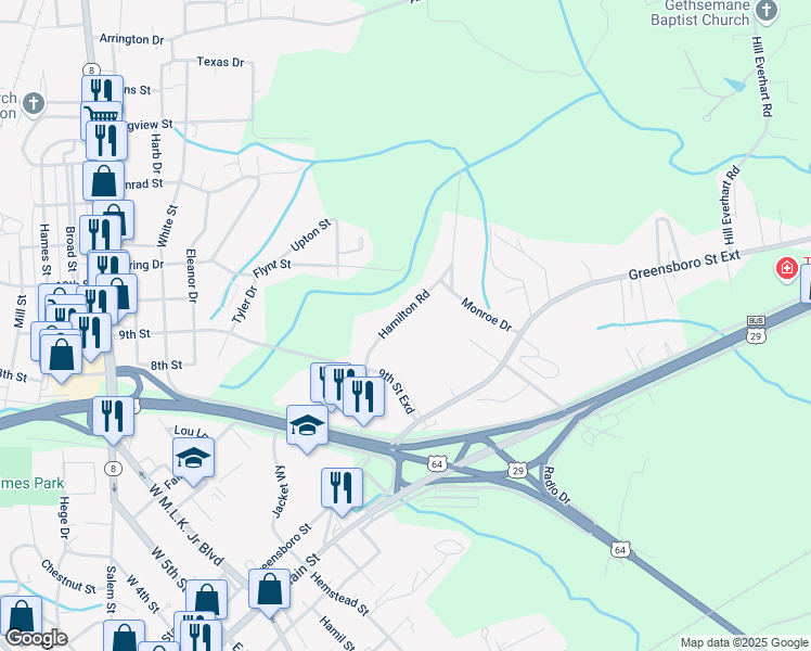 map of restaurants, bars, coffee shops, grocery stores, and more near 110 Hamilton Road in Lexington