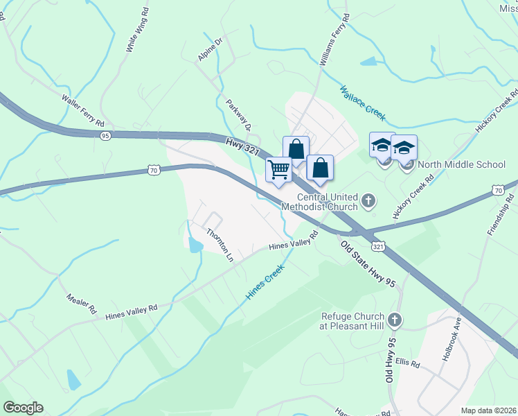 map of restaurants, bars, coffee shops, grocery stores, and more near 630 Gentry Road in Lenoir City
