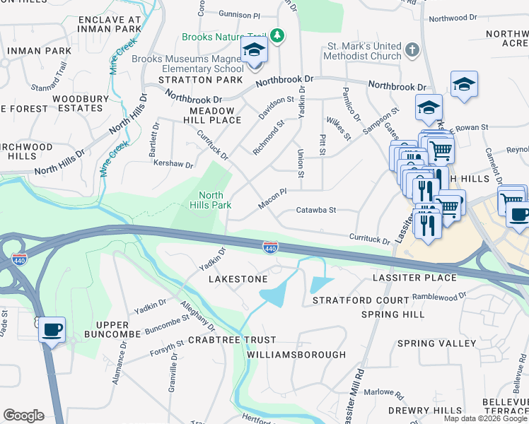 map of restaurants, bars, coffee shops, grocery stores, and more near 809 Currituck Drive in Raleigh