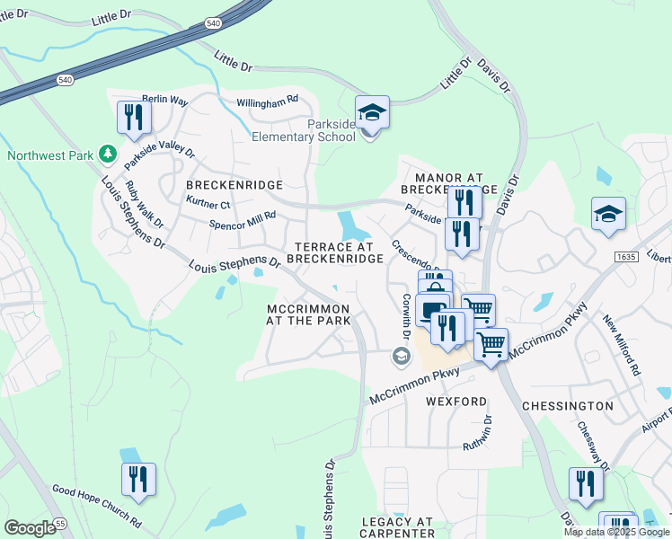 map of restaurants, bars, coffee shops, grocery stores, and more near 306 Canyon Lake Circle in Morrisville