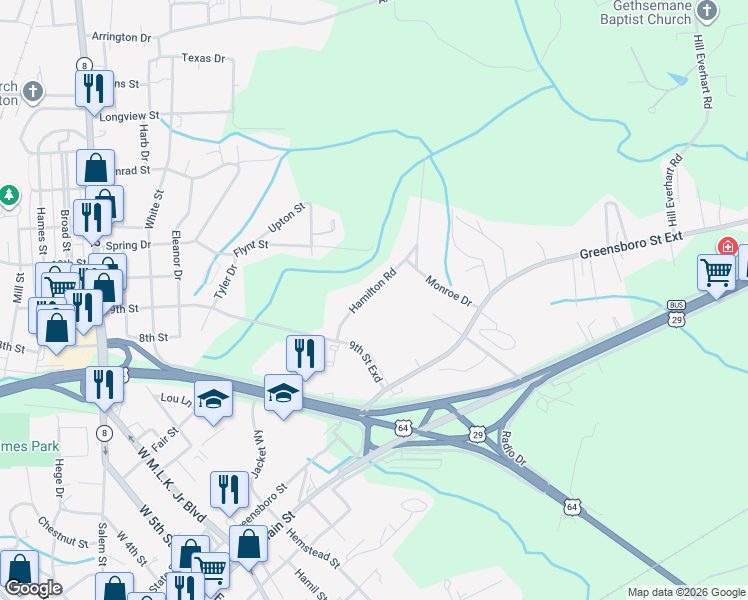 map of restaurants, bars, coffee shops, grocery stores, and more near 110 Hamilton Road in Lexington