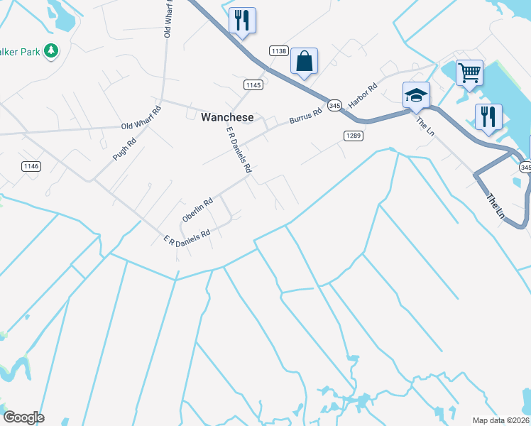 map of restaurants, bars, coffee shops, grocery stores, and more near 229 East R Daniels Road in Manteo