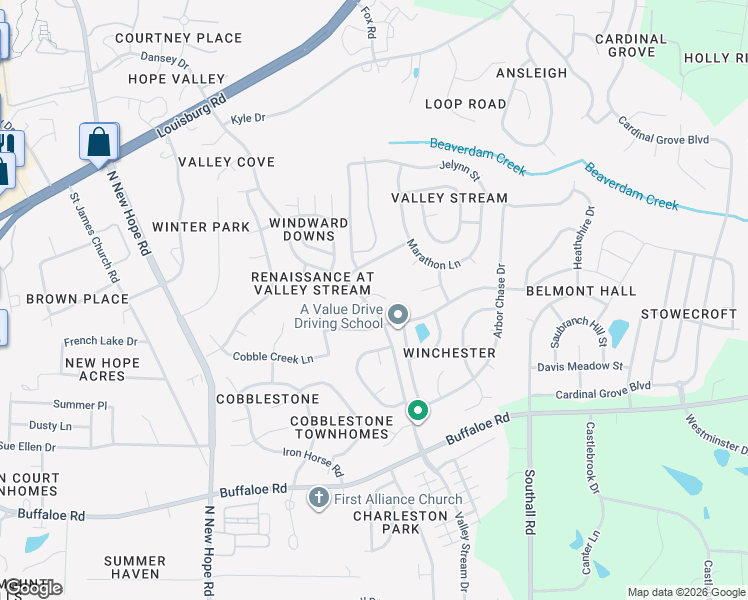 map of restaurants, bars, coffee shops, grocery stores, and more near 4700 Treadstone Court in Raleigh