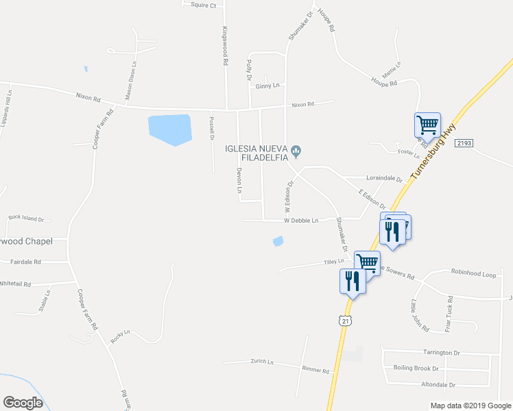 map of restaurants, bars, coffee shops, grocery stores, and more near 115 Victoria Drive in Statesville