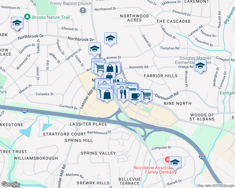 map of restaurants, bars, coffee shops, grocery stores, and more near 4242 Six Forks Road in Raleigh