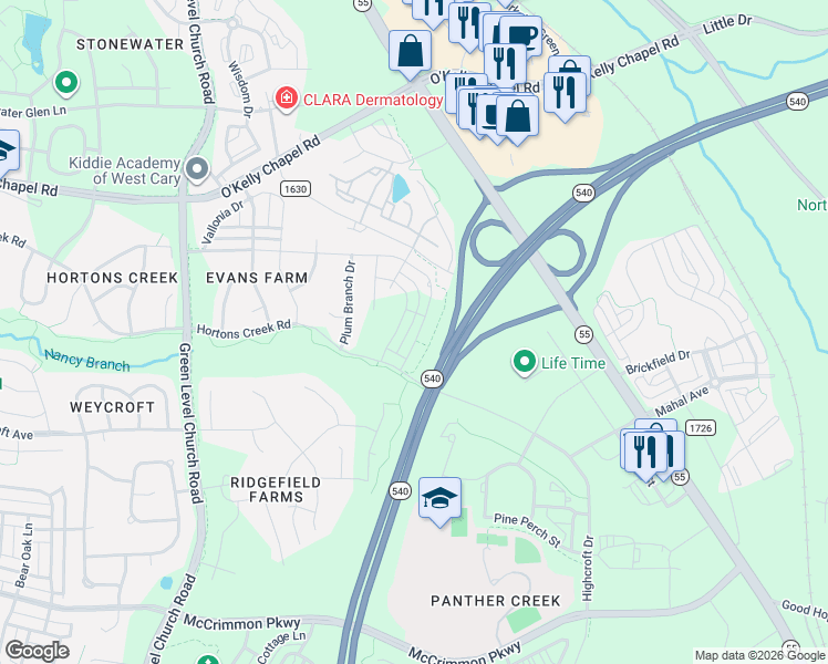 map of restaurants, bars, coffee shops, grocery stores, and more near 2017 Alston Avenue in Cary