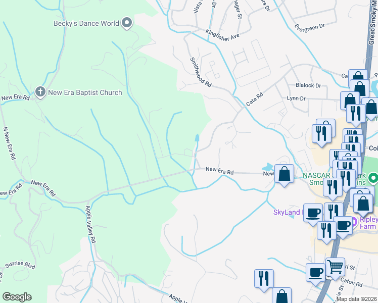 map of restaurants, bars, coffee shops, grocery stores, and more near 621 Lewelling Road in Sevierville