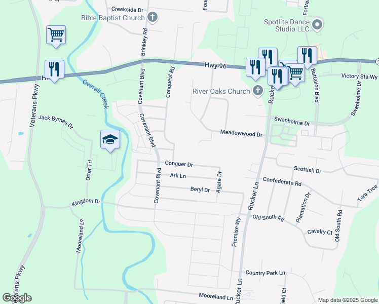 map of restaurants, bars, coffee shops, grocery stores, and more near 3523 Meadowwood Drive in Murfreesboro