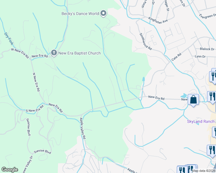 map of restaurants, bars, coffee shops, grocery stores, and more near 1749 New Era Road in Sevierville