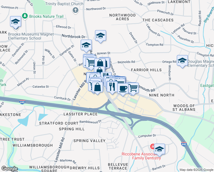 map of restaurants, bars, coffee shops, grocery stores, and more near 4242 Six Forks Road in Raleigh