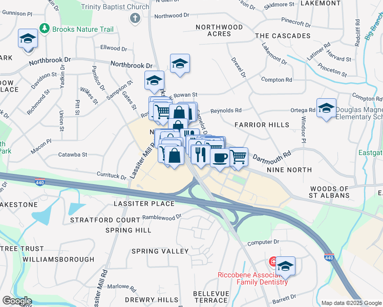 map of restaurants, bars, coffee shops, grocery stores, and more near 4242 Six Forks Road in Raleigh