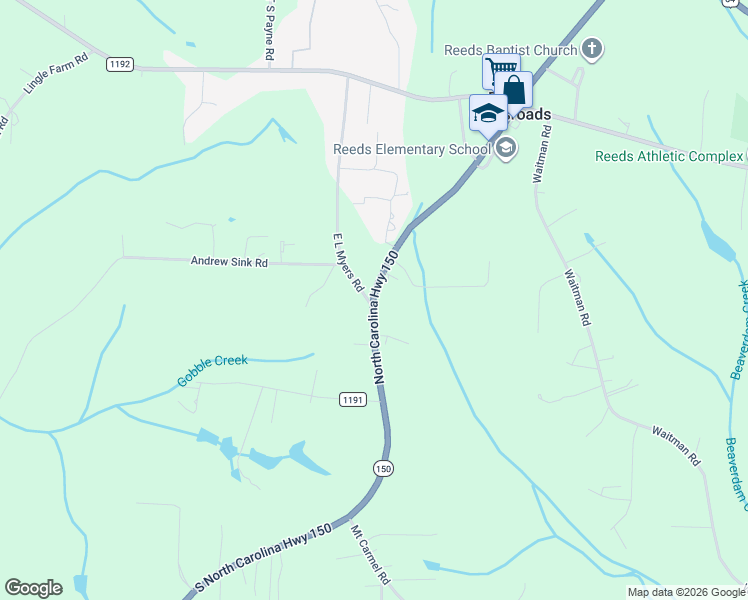 map of restaurants, bars, coffee shops, grocery stores, and more near 1237 North Carolina 150 in Lexington