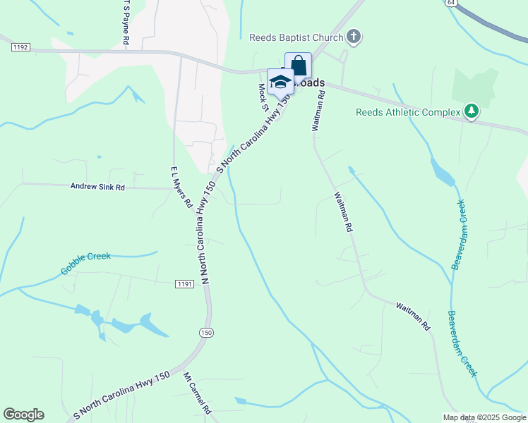 map of restaurants, bars, coffee shops, grocery stores, and more near 1193 South North Carolina Highway 150 in Lexington