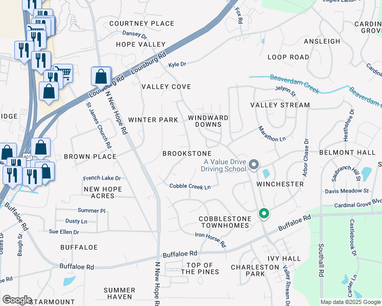 map of restaurants, bars, coffee shops, grocery stores, and more near 4308 Fawn Glen Drive in Raleigh