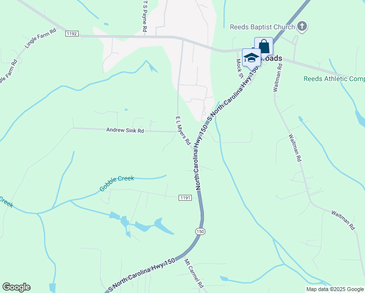 map of restaurants, bars, coffee shops, grocery stores, and more near 105 State Road 1196 in Lexington