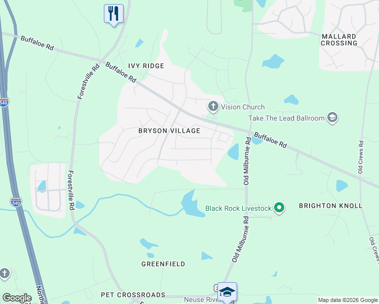 map of restaurants, bars, coffee shops, grocery stores, and more near 7625 Channery Way in Raleigh