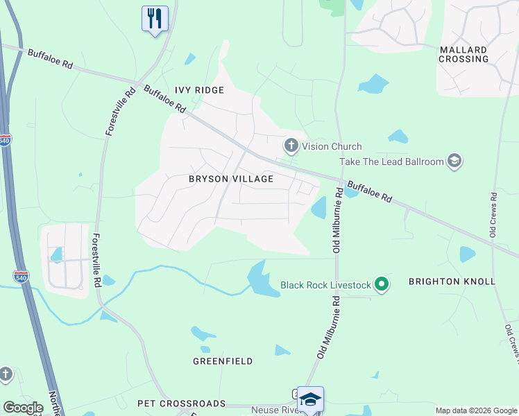 map of restaurants, bars, coffee shops, grocery stores, and more near 7625 Channery Way in Raleigh