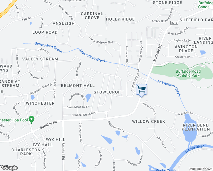 map of restaurants, bars, coffee shops, grocery stores, and more near 4433 Snowcrest Lane in Raleigh