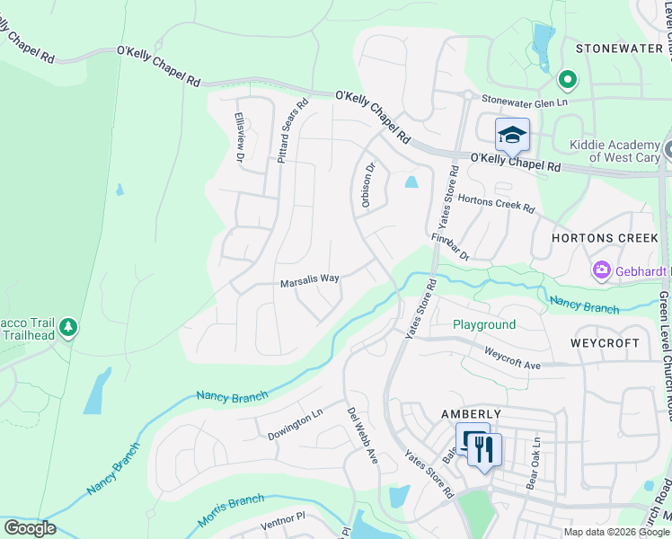 map of restaurants, bars, coffee shops, grocery stores, and more near 812 Gillinder Place in Cary