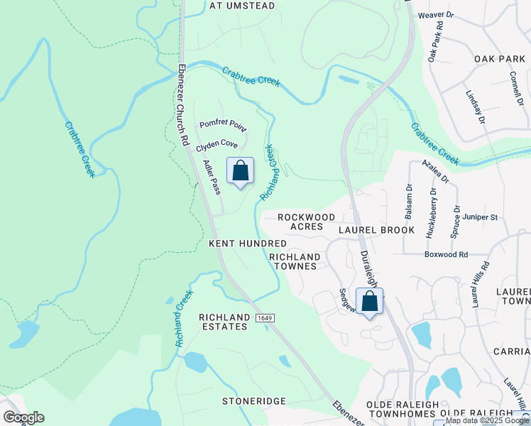 map of restaurants, bars, coffee shops, grocery stores, and more near 4704 Rockwood Drive in Raleigh