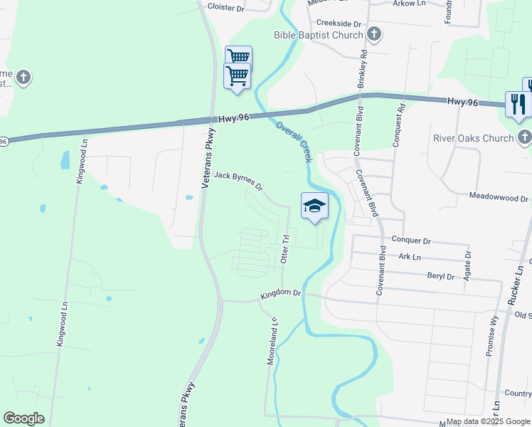 map of restaurants, bars, coffee shops, grocery stores, and more near 437 Charity Lane in Murfreesboro