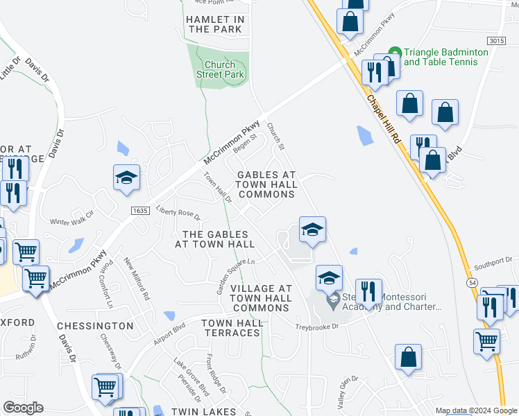 map of restaurants, bars, coffee shops, grocery stores, and more near 507 Founders Walk Drive in Morrisville