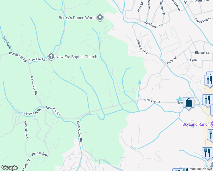 map of restaurants, bars, coffee shops, grocery stores, and more near 1749 New Era Road in Sevierville