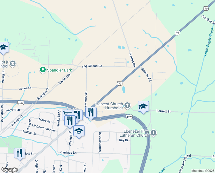 map of restaurants, bars, coffee shops, grocery stores, and more near 3505 Eastend Drive in Humboldt