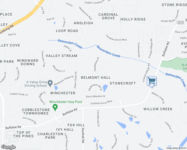 map of restaurants, bars, coffee shops, grocery stores, and more near 4936 Heathshire Drive in Raleigh