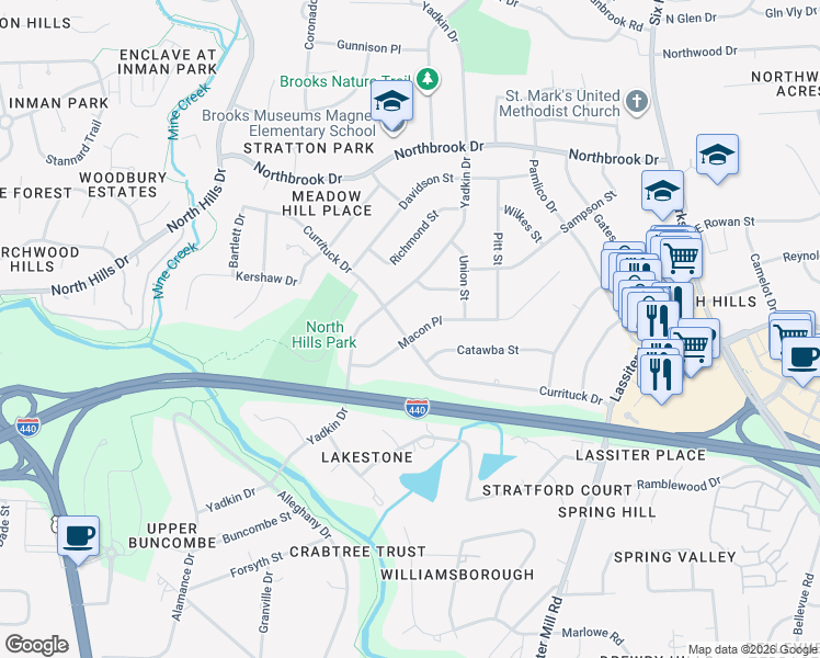 map of restaurants, bars, coffee shops, grocery stores, and more near 809 Currituck Drive in Raleigh