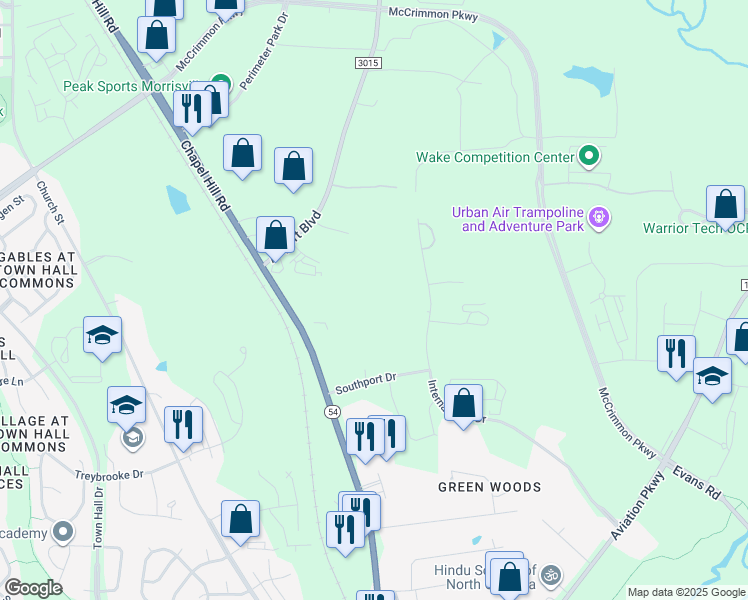 map of restaurants, bars, coffee shops, grocery stores, and more near in Morrisville